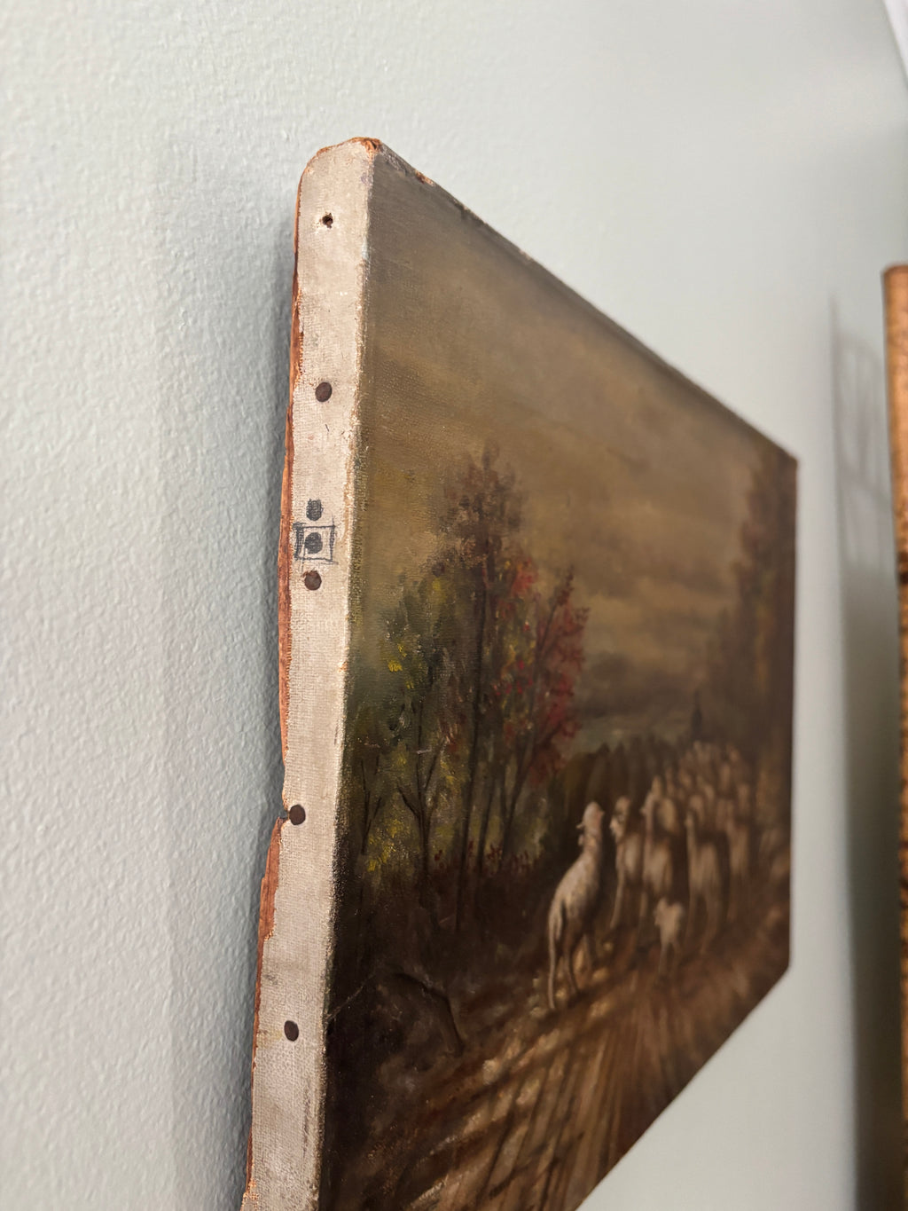 Antique pastoral sheep oil painting