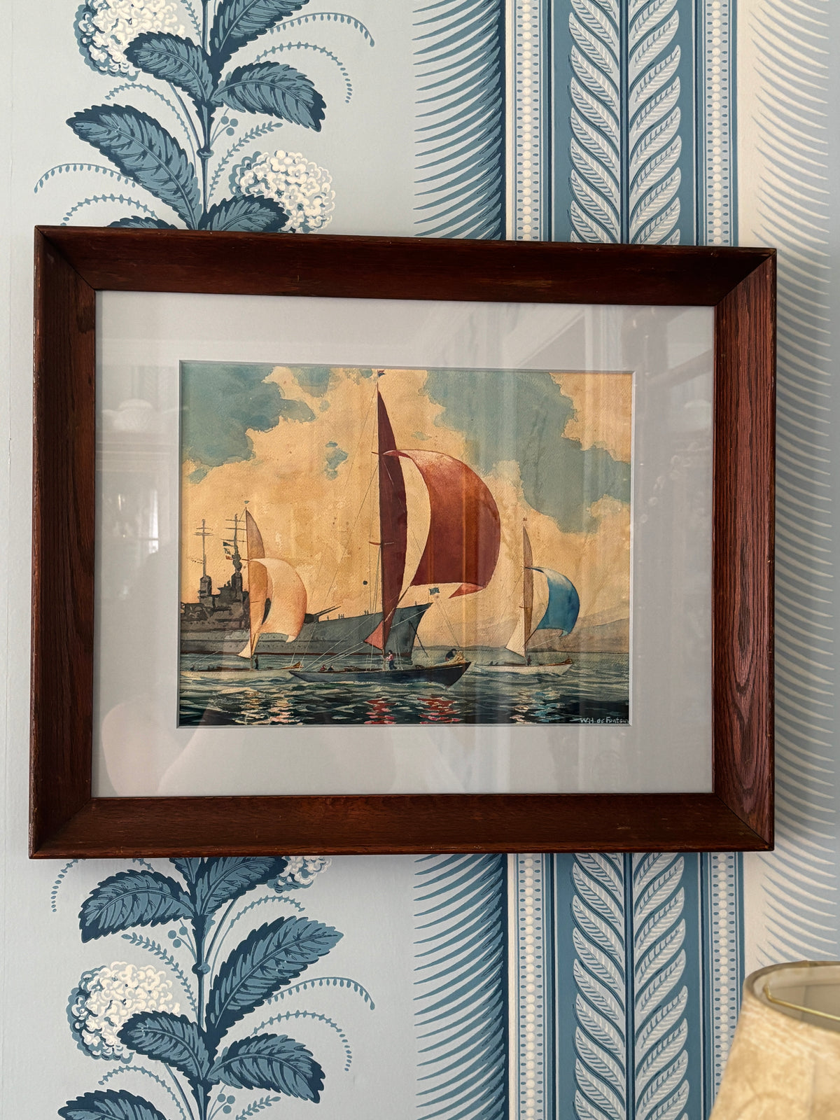 Vintage Original Watercolor of a Yacht Regatta