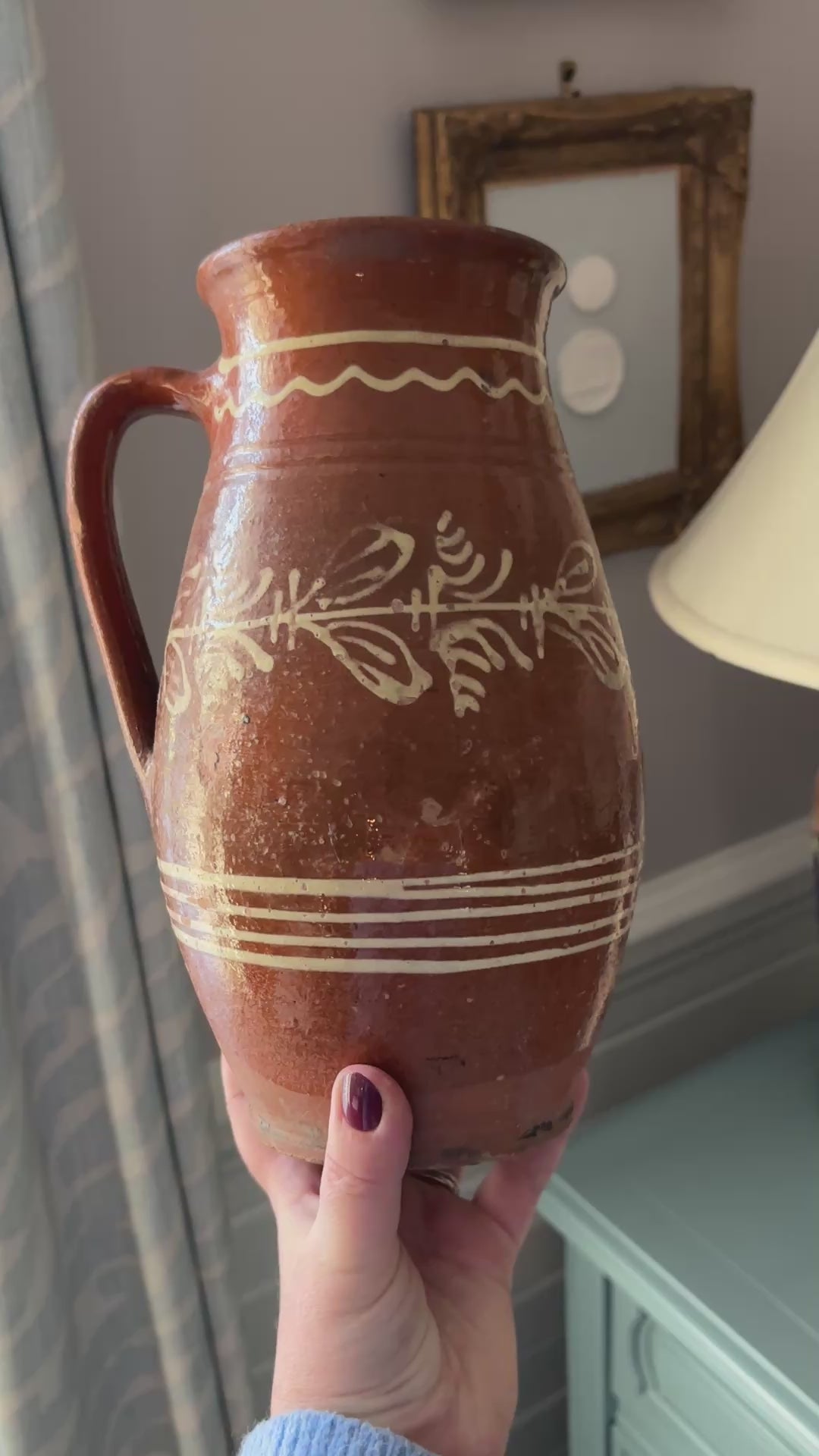 Older Vintage Slip-decorated European redware pitcher