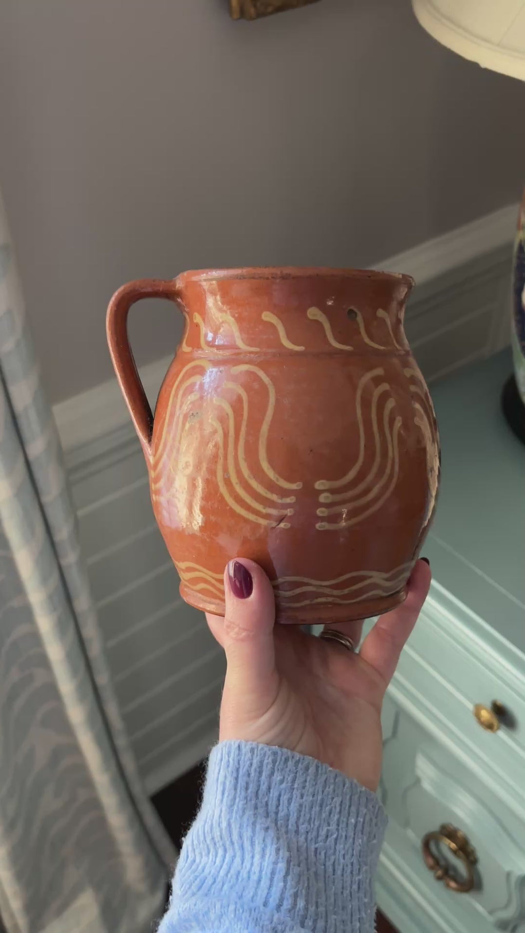 Older Vintage Hand-thrown European earthenware pitcher